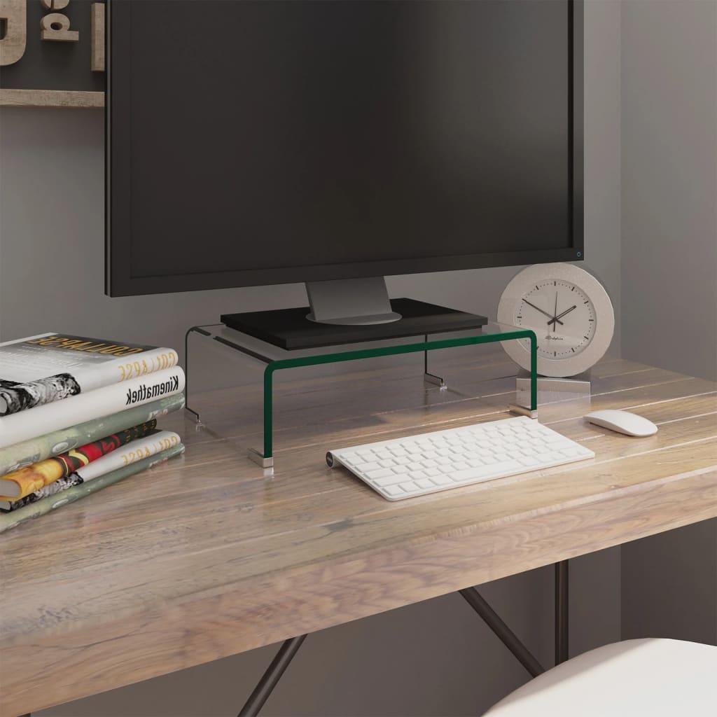 vidaXL TV Stand Monitor Riser Clear Glass Laptop Desk Shelf Desktop Stand-13