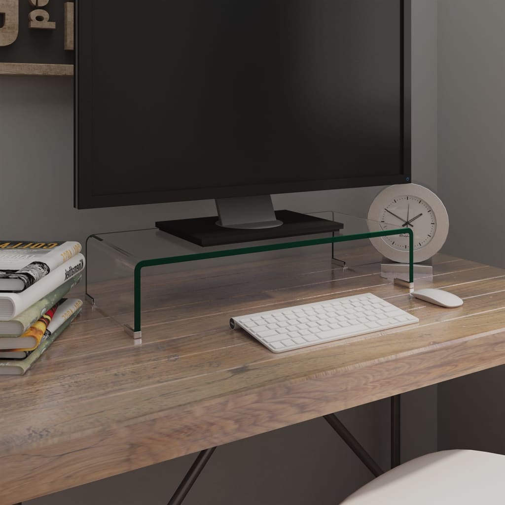 vidaXL TV Stand Monitor Riser Clear Glass Laptop Desk Shelf Desktop Stand-14