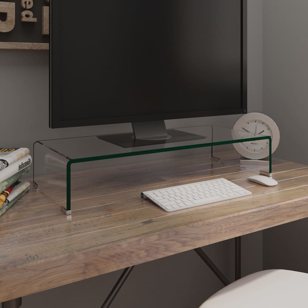 vidaXL TV Stand Monitor Riser Clear Glass Laptop Desk Shelf Desktop Stand-12