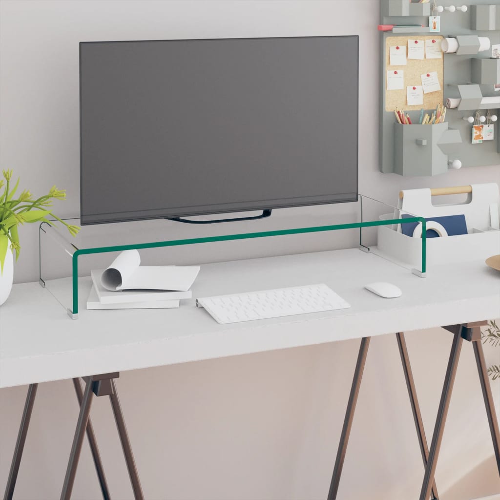 vidaXL TV Stand Monitor Riser Clear Glass Laptop Desk Shelf Desktop Stand-19