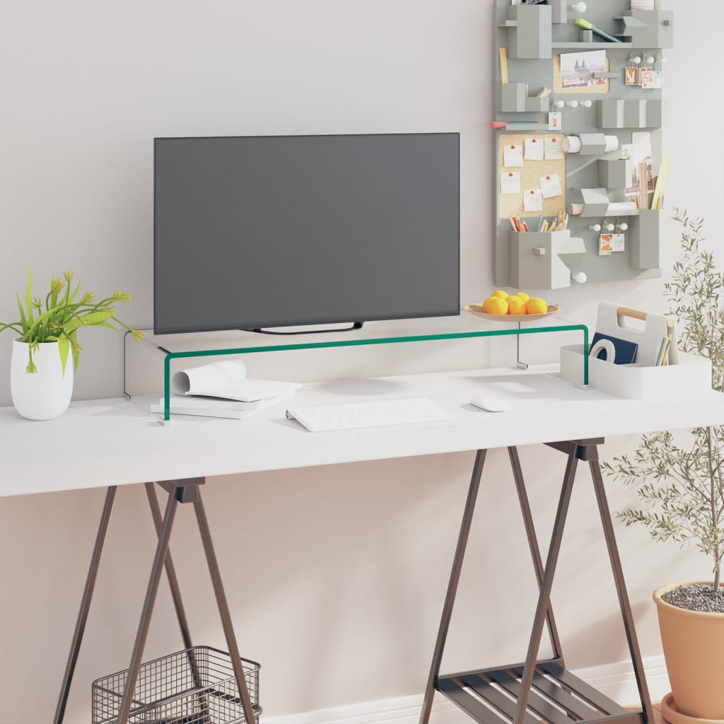 vidaXL TV Stand Monitor Riser Clear Glass Laptop Desk Shelf Desktop Stand-15