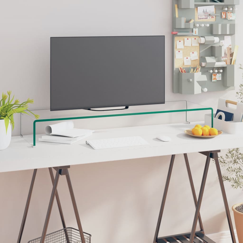 vidaXL TV Stand Monitor Riser Clear Glass Laptop Desk Shelf Desktop Stand-18