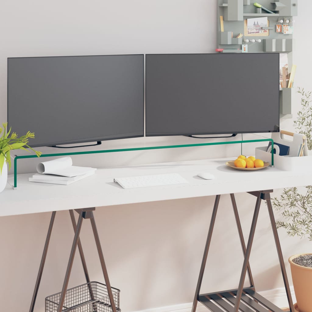vidaXL TV Stand Monitor Riser Clear Glass Laptop Desk Shelf Desktop Stand-17