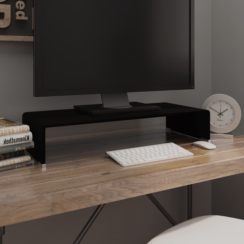 vidaXL TV Stand Monitor Riser Clear Glass Laptop Desk Shelf Desktop Stand-11