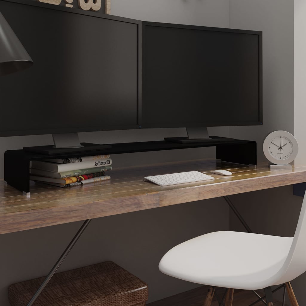 vidaXL TV Stand Monitor Riser Clear Glass Laptop Desk Shelf Desktop Stand-20