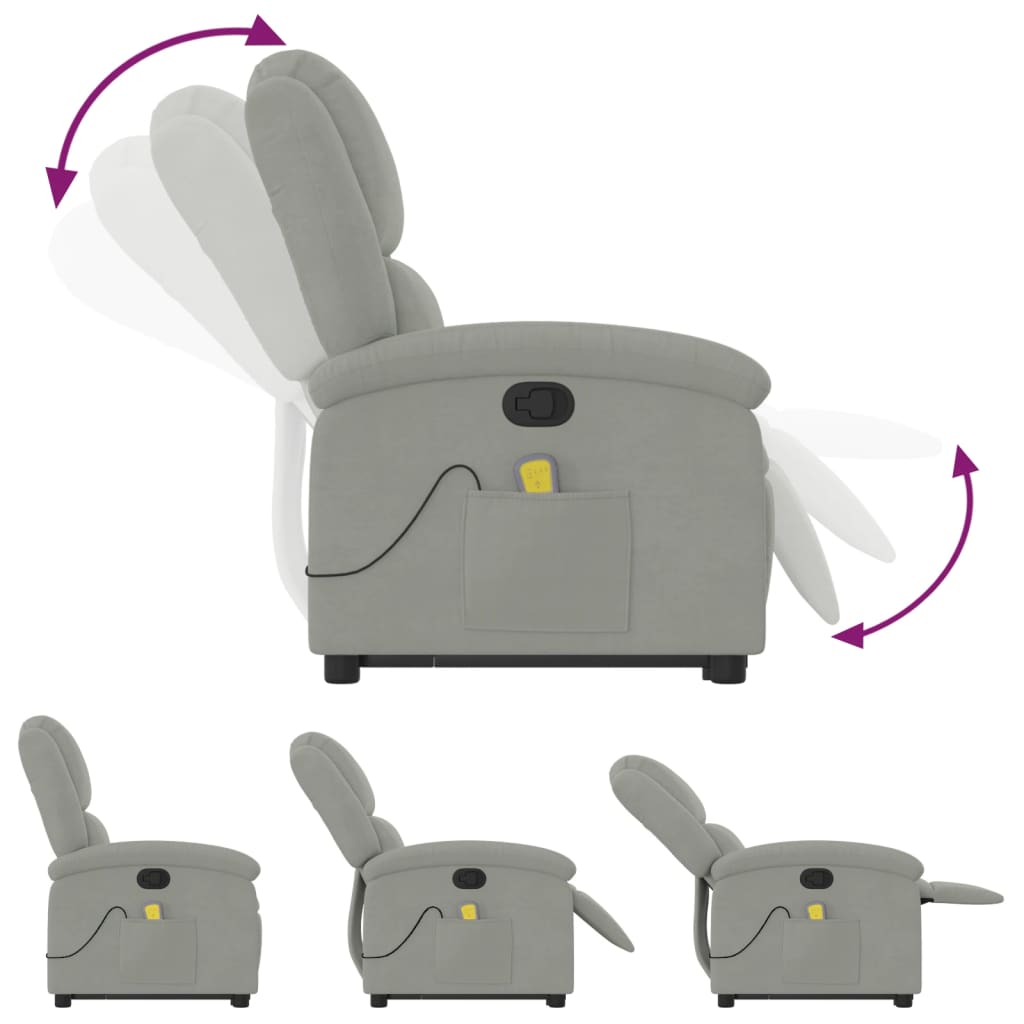 vidaXL Stand up Massage Recliner Chair Light Gray Velvet-4