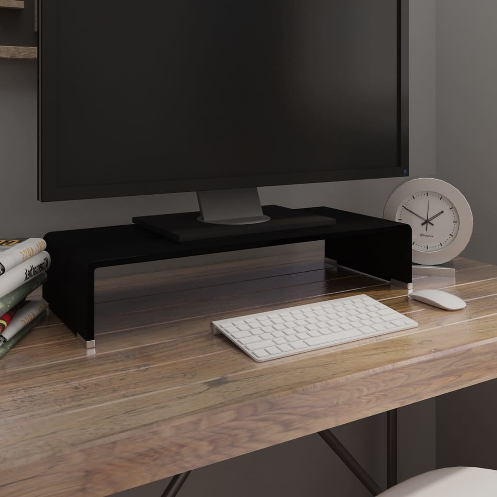 vidaXL TV Stand Monitor Riser Clear Glass Laptop Desk Shelf Desktop Stand-8