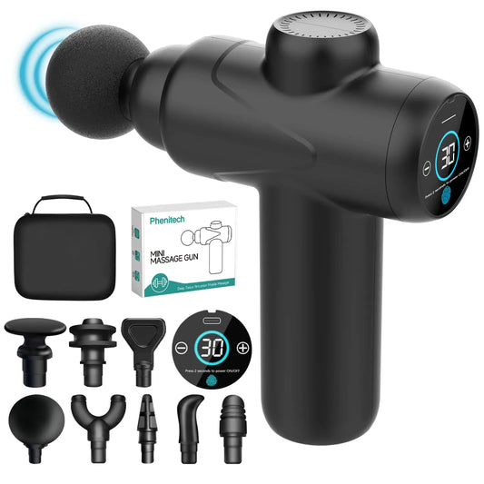 Mini Massage Gun - Massage Gun Deep Tissue Percussion Muscle Massager Gun For Athletes Muscle Massage Gun For Back Pain Relief With 8 Heads 30 Speeds Hand Held Massager with LCD Touch Screen & Case